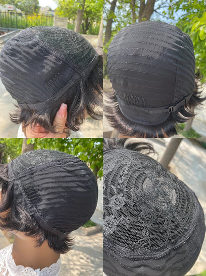 Short Pixie Cut Wig Human Hair | Machine Made Wig with Bangs | Brazilian Remy Hair | Pixie Wig for Black Women