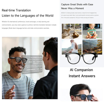 New 200W HD Camera Smart Glasses, AI Assistant Photo Recognition, Video Recording, 290mAh 512M Storage Smart Sunglasses.