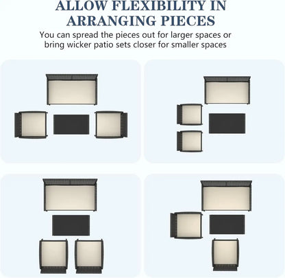 4 Pieces Patio Furniture Set, Outdoor Wicker Rattan Patio Conversation Furniture Set.