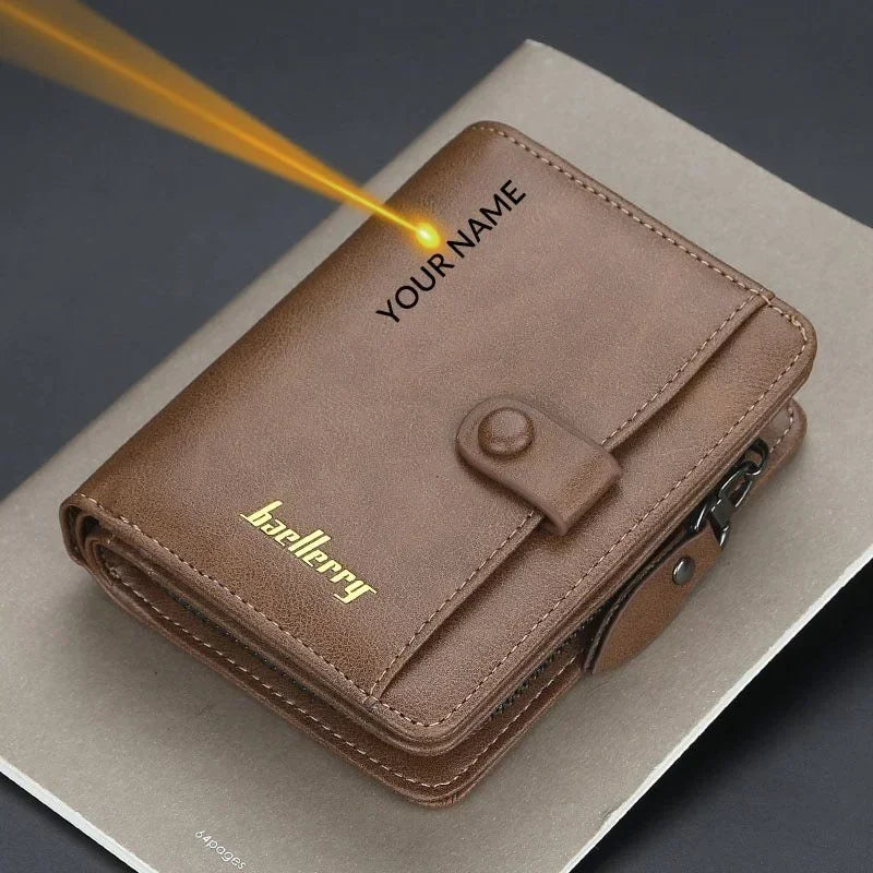 Custom Engrave Name High Quality Man Short Wallets, Personalized Name, Zipper Coin Pocket Wallet, Christmas Father's Day Gift.
