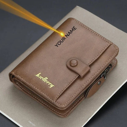 Custom Engrave Name High Quality Man Short Wallets, Personalized Name, Zipper Coin Pocket Wallet, Christmas Father's Day Gift.