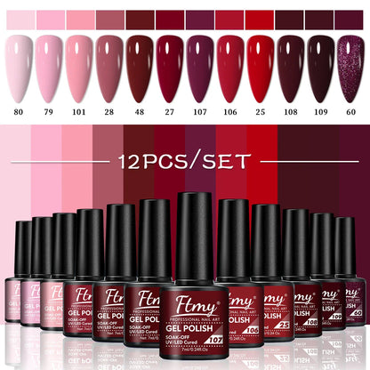 12-pack Solid Color Gel Nail Polish Set, New Autumn/Winter Collection, featuring minimalist classic colors, high-saturation.