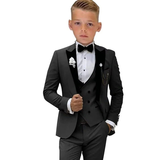 Autumn New Arrival Kids Formal Suit Set, 3 Pieces Velvet Notched Lapel Neck , Matching Vest and Pants, Boy's Tuxedo Set.