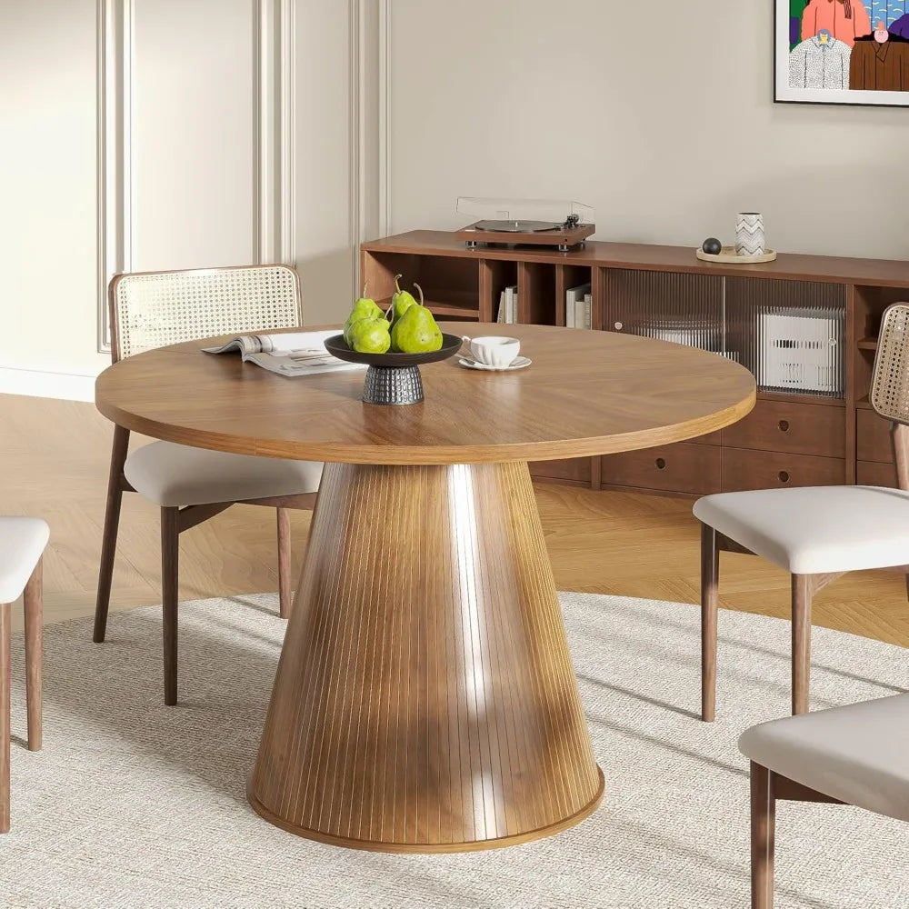 Round Fluted Dining Table for 4, 47 Inch Table for Kitchen