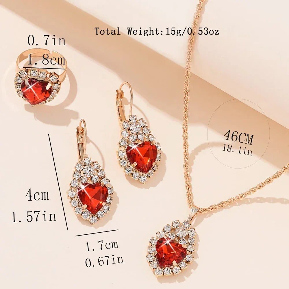 5Pcs Golden Luxury Watch Women Ring Necklace Earring Rhinestone Jewelry Set.