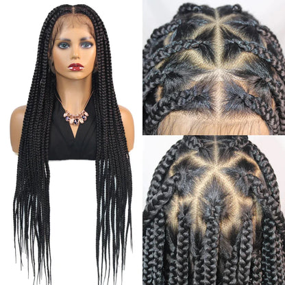 36" Knotless Box Braids Wig | Fulani Cornrows | 360 Full Lace | Baby Hair | Black Women