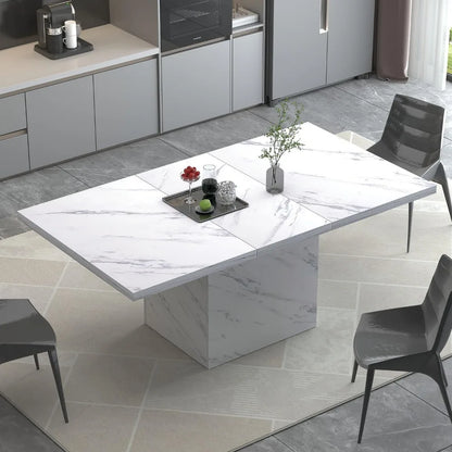 White Marble Dining Table with Heavy-Duty Pedestal, Suitable for Kitchen or Living Room