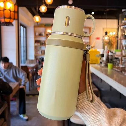 600ML Stainless Steel Insulated Bottle, with Cup Lid Rope Handle, Office, Home ,Portable Thermos Cup.