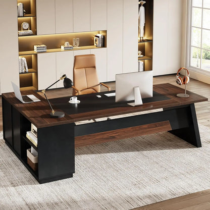 L-Shaped Executive Desk with  Drawers and Lateral File Cabinet,