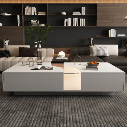 55.1'' Wide Modern Coffee Table With 2 Drawers & LED Lights.