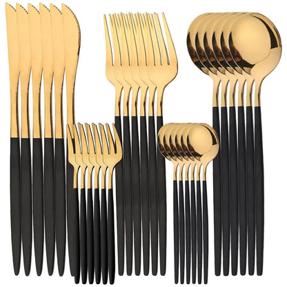 30Pcs Cutlery Set, Stainless Steel Dinnerware Set ,Western Flatware Knife ,Fork ,Tea Spoon Mirror Tableware Kitchen Set.