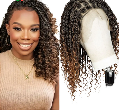 Knotless Box Boho Braided Wig with Curly Ends | Short Bob Style | Full Lace Synthetic Wig for Black Women