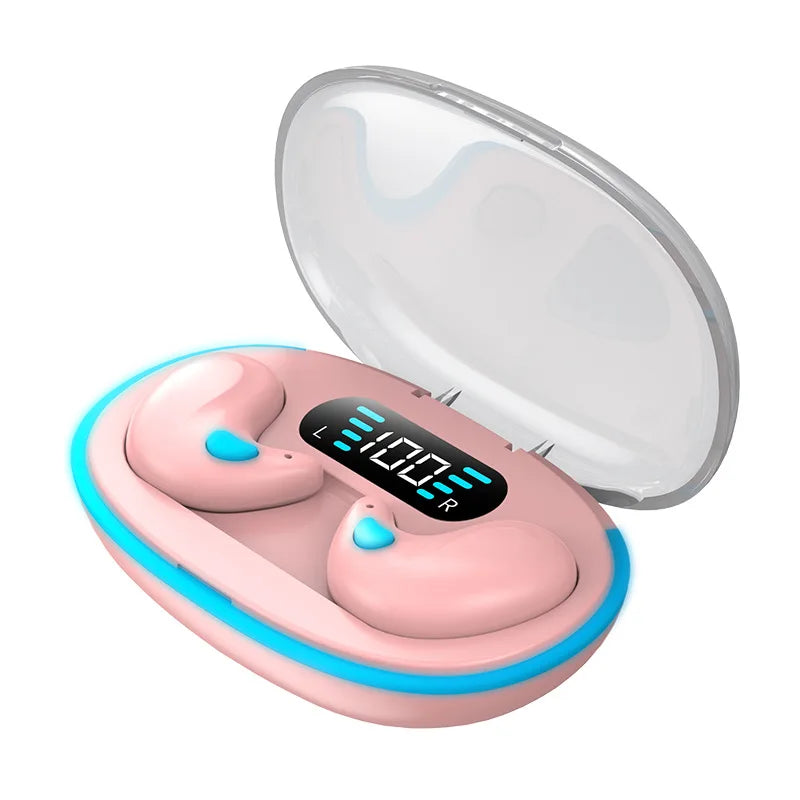 X55 Mini Earphone Stereo Hidden Headsets, with Mic HD Call Waterproof Sleeping Earbuds.