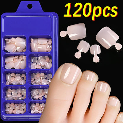 100PCS Short Square False Toenail Tips, Full Cover Acrylic Nail Art.