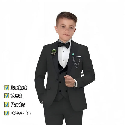 Autumn New Arrival Kids Formal Suit Set, 3 Pieces Velvet Notched Lapel Neck , Matching Vest and Pants, Boy's Tuxedo Set.