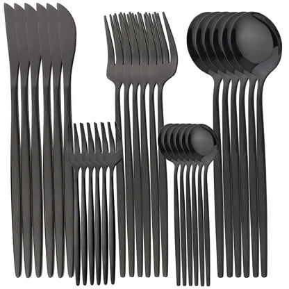 30Pcs Cutlery Set, Stainless Steel Dinnerware Set ,Western Flatware Knife ,Fork ,Tea Spoon Mirror Tableware Kitchen Set.
