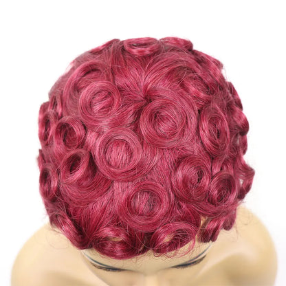 99J Burgundy & Natural Black Pixie Cut Wig | 150% Density Glueless Remy Human Hair Bob