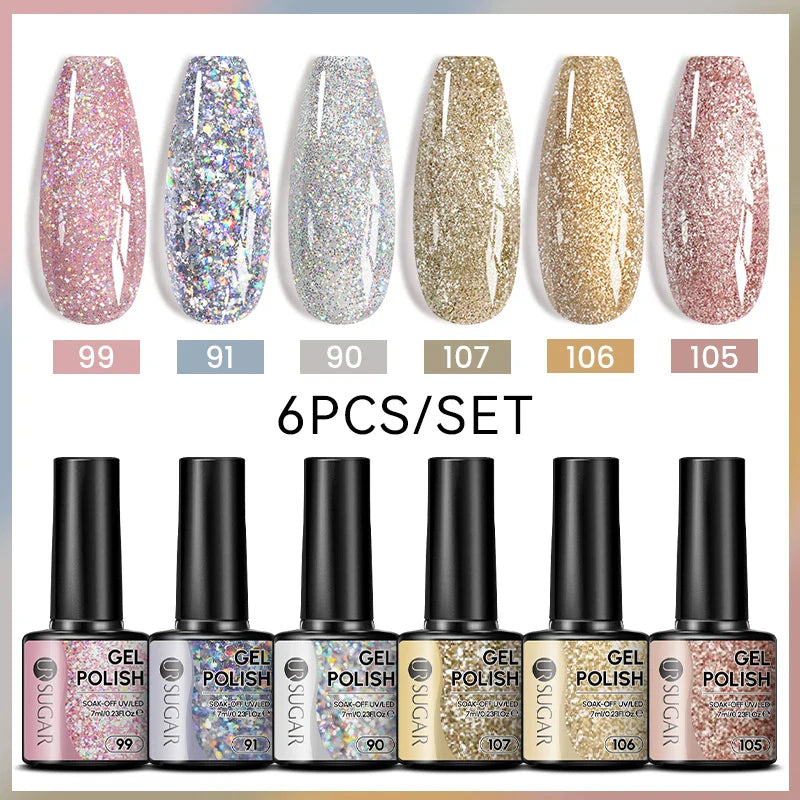 7ml All Season Gel Nail Polish Set, Nude Pink, Red Glitter, Semi Permanent UV Gel Kits.