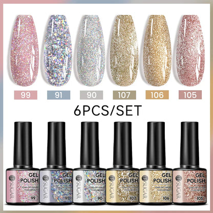 7ml All Season Gel Nail Polish Set, Nude Pink, Red Glitter, Semi Permanent UV Gel Kits.