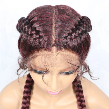 Handmade Double Dutch Cornrow Braided Wig | Natural Black Lace Front | Baby Hair | Kanekalon Synthetic Wig for Women
