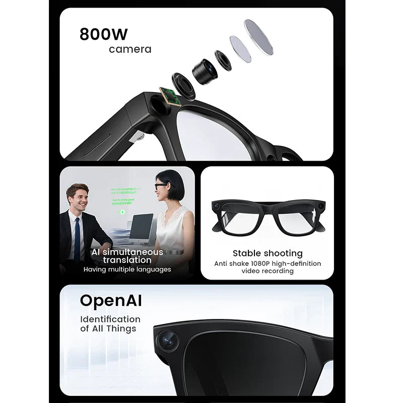 2026 New AI Smart Glasses 8MP HD Camera, 4GB Memory AI Translation, Shooting Everything Recognition Smart Glasses, 300MAH Men Women.