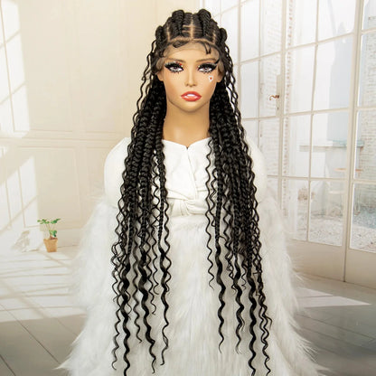 Boho Cornrow & Knotless Box Braids Wig | Full Lace | Kanekalon Hair | Women's Braided Wig
