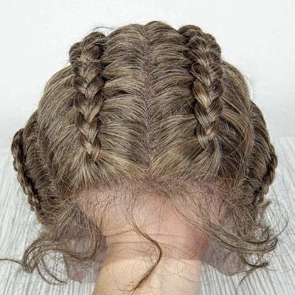 22" Box Braids Full Lace Wig | Two Curly Ponytails | Baby Hair | Synthetic Braided Wig