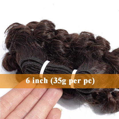 6" Bouncy Curly Indian Remy Hair Bundles | Double Drawn | Natural Black & Brown | Sew-In Extensions