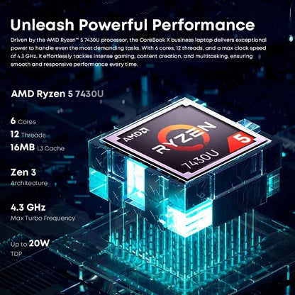 CHUWI Core Book X Gaming Laptop, AMD R5-7430U,16GB DDR4 RAM, 512GB SSD 14.1 inch, 2K Screen Lightweight Notebook.