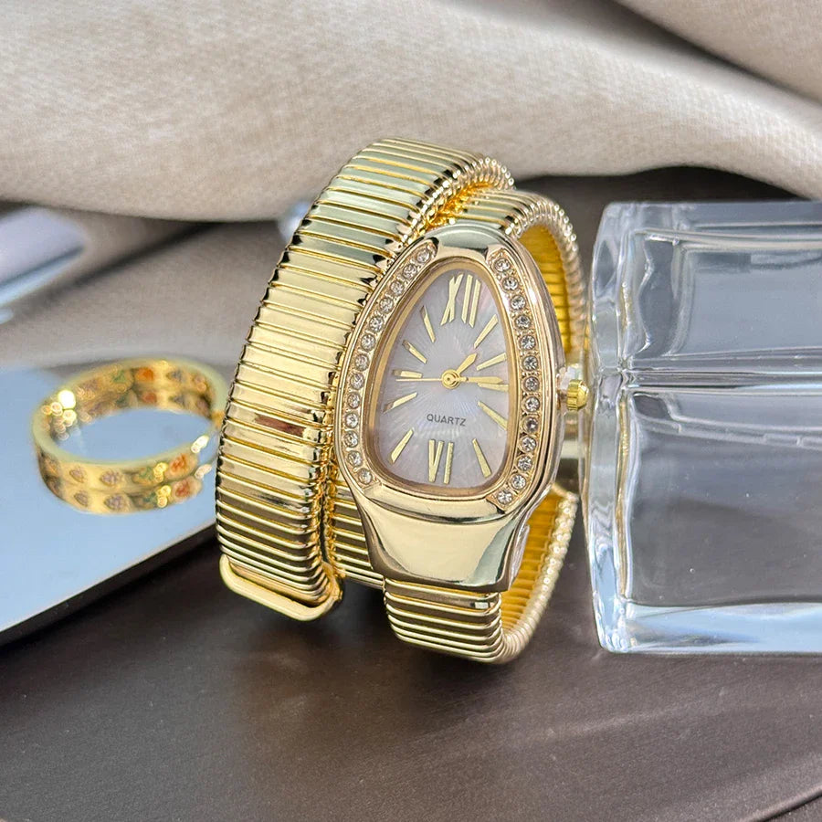Fashionable European And American, Snake-Shape Elastic Wrapping Quartz Ladies Watch.