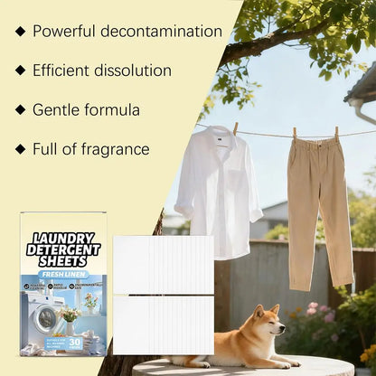 Boxed 30 Pcs Fresh Scent Laundry Tablets, Concentrated Washing Powder. Strong Cleaning Sheets.