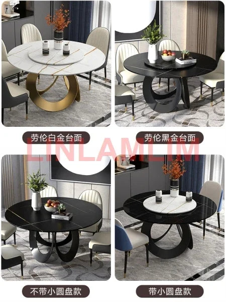 Dining Room furniture, sintered stone Table, Featuring Leather Chairs and Stainless Steel Design.
