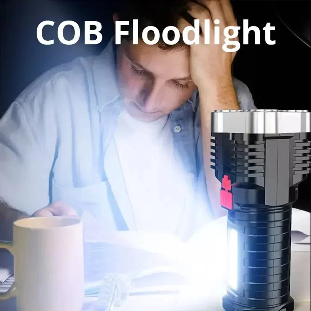 Hilo 5LED Flashlight Portable, Powerful COB Side Light 3 Modes USB Rechargeable, Camping Searchlight.