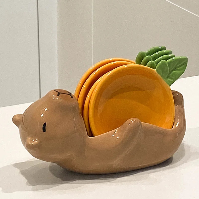 Home-use simple dipping dish set with creative cartoon design.