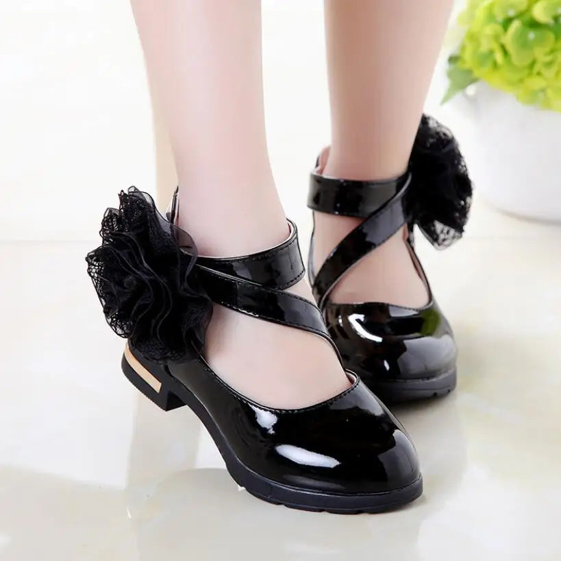 Girls High Heel Princess Flower Shoes, Fashion Children Shoes Leather Girls.
