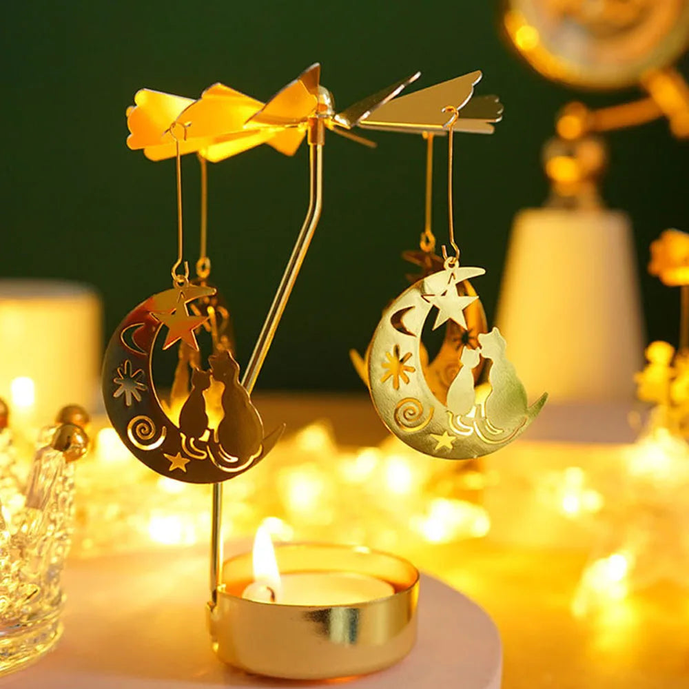 Spinning Tealight Holder, Aluminum Alloy Carousel Heat Powered, Rotating Candle Display.