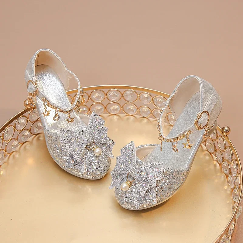 Girls High Heeled Leather Shoes, High Heels for Wedding, with Bow-knot Pendant.