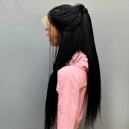 28" Micro Twist Braided Wig | 1B Black | Front Lace | Glueless | Petite Cap | For Black Women