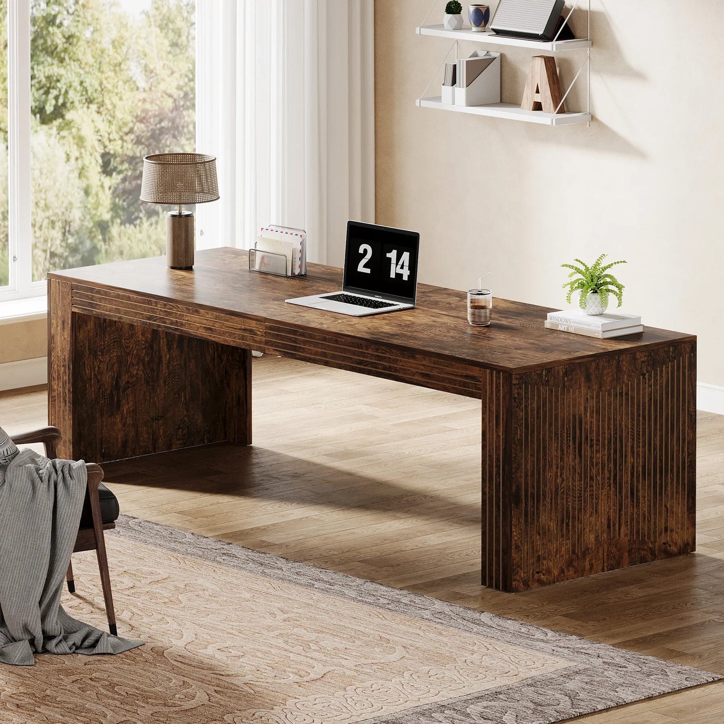 79-Inch Extra Long Desk, Two Person Double Desk for Home Office, Wooden Long Computer Desk.