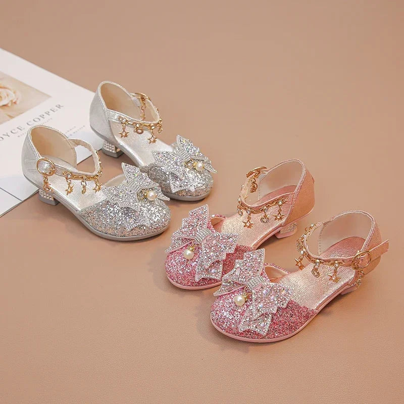 Girls High Heeled Leather Shoes, High Heels for Wedding, with Bow-knot Pendant.