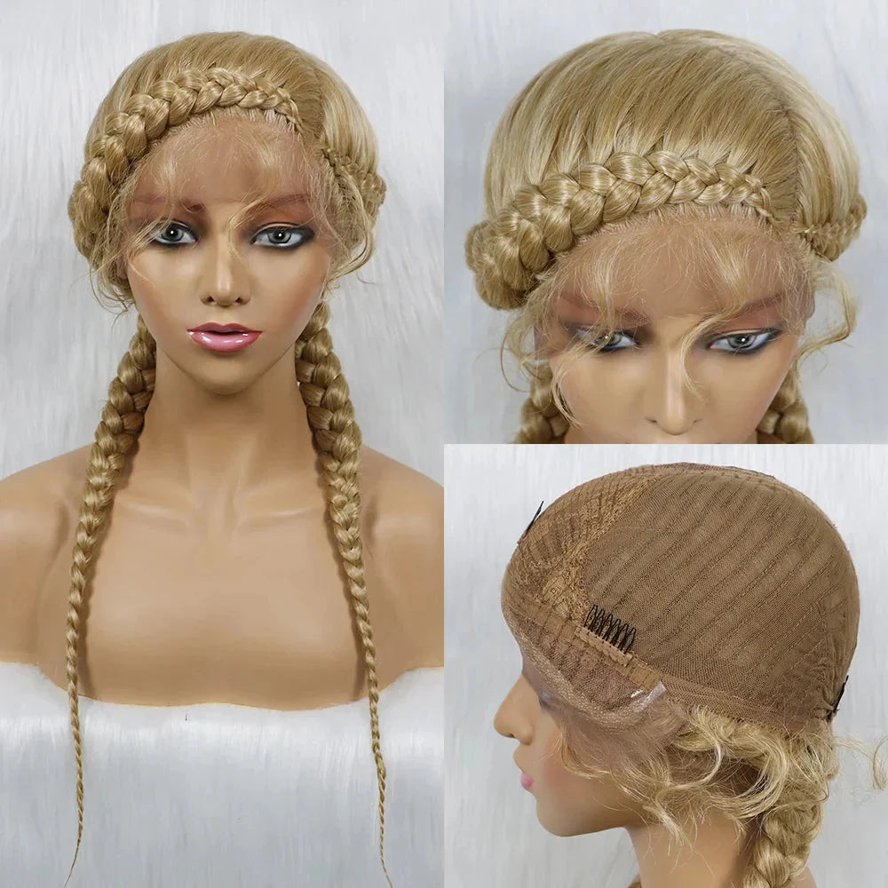 24" Dutch Cornrow Box Braid Wig | Lace Front Synthetic Wig with Baby Hair | Afro Wig for Black Women | High-Temp Fiber