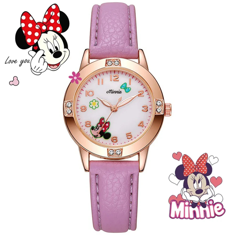 Disney Mickey Minnie Cute Cartoon Girls Quartz Watches, Children's Watch Lovely Girl Wristwatches.