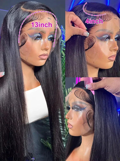 46-50 Inch | 13x6/13x4 Lace Width | Bone Straight | Brazilian | Remy Hair | HD Transparent Lace Frontal Wig - 200% Density