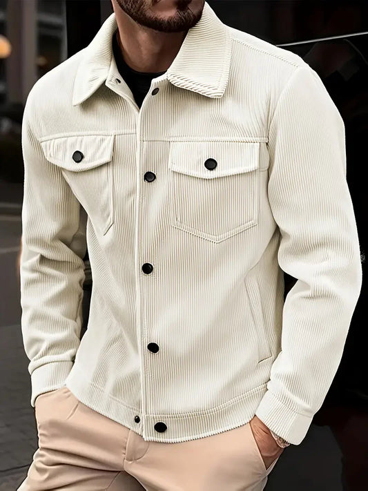 Men Corduroy Jacket Casual, Solid Color Versatile Top for All Occasions.