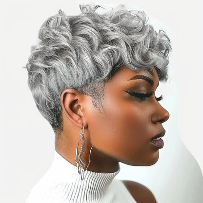 Black women's short elf wig with bangs, curly  wig