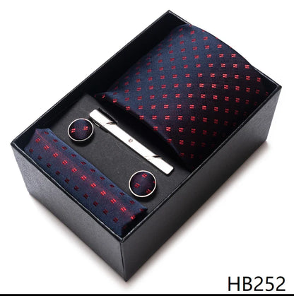 8 cm Wide Tie Sets Blue Solid Men's Neck Tie Handkerchief Cufflinks Clip Gift Silk Handmade