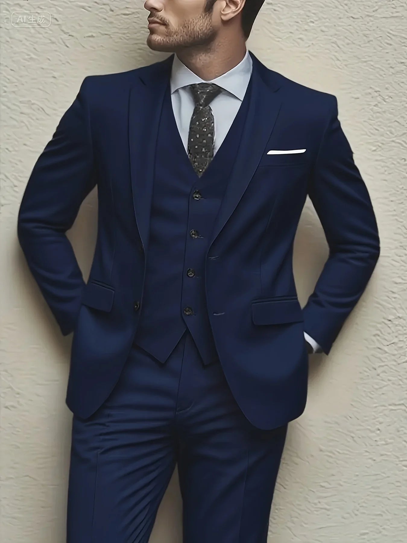 Men 3pcs Suit Set, Jacket + Vest + Pants, Fashionable High-Quality, Formal Attire.
