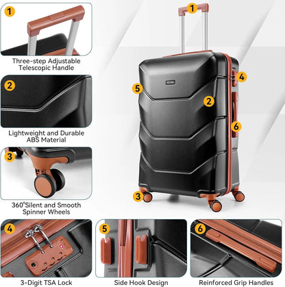 3 Piece Luggage Set ABS Hard shell Suitcase With Spinner Wheels, TSA Lock Travel Carry On Luggage.