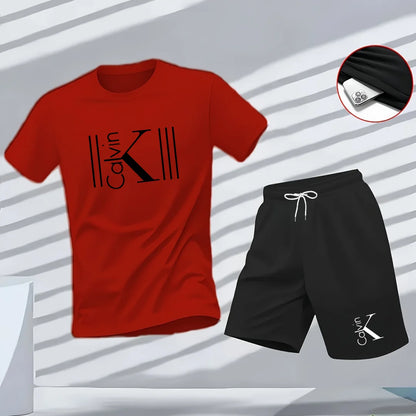 "2025 Men Breathable sports pattern Printed T-shirt, Casual Fashion short-sleeved streetwear top Two-piece set.
