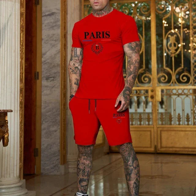 New Summer Men Fashion Short sleeved T-shirt and Shorts, 2-piece Set Sportswear  Casual Men Set.